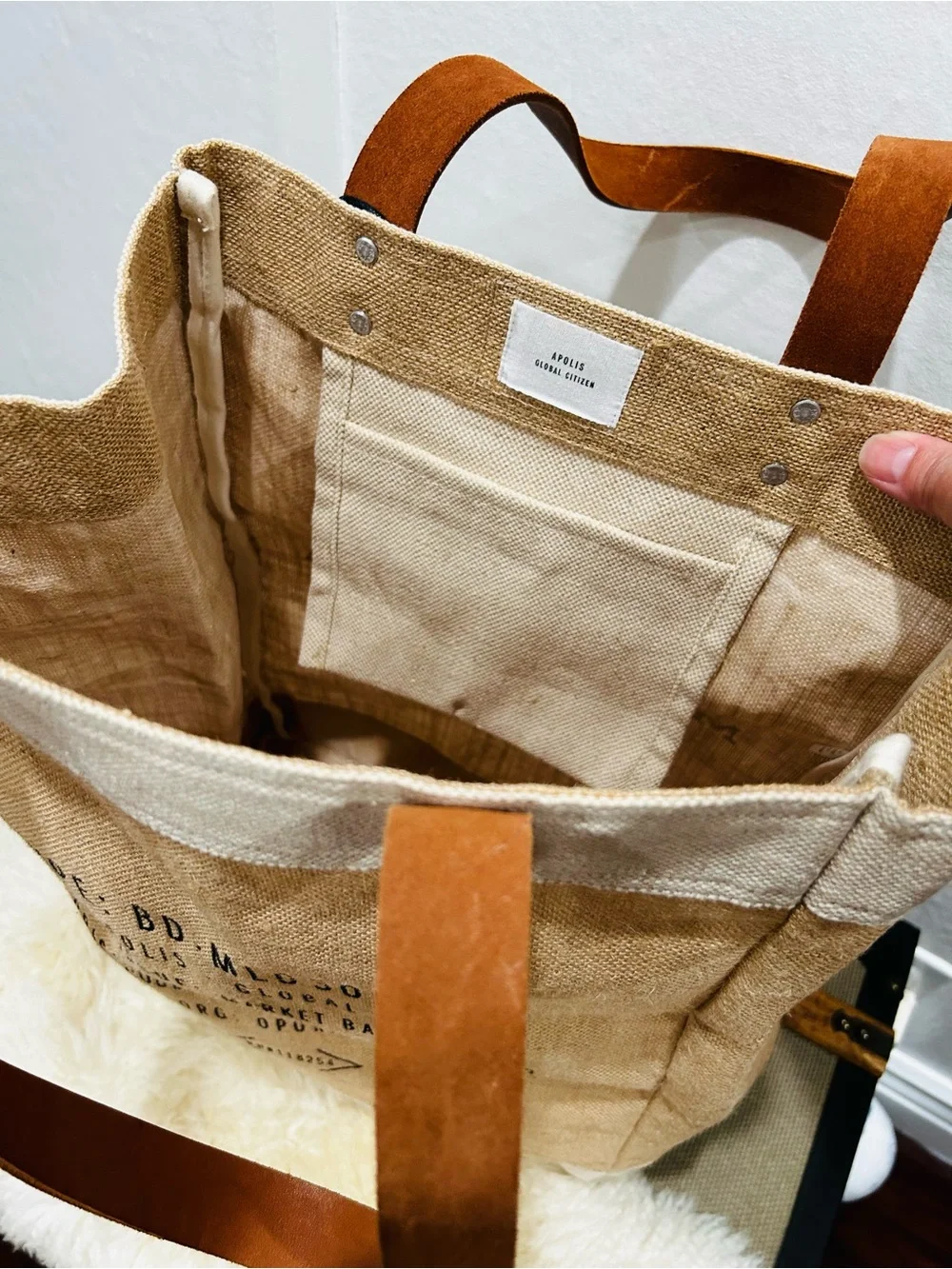Magnolia Natural Tan Canvas Tote with Brown Leather Handles - Picture 3 of 9